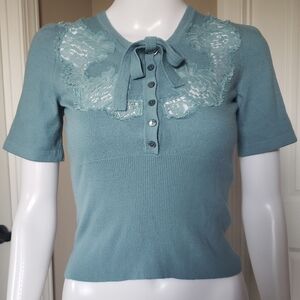 Dolce & Gabbana Teal Lace Detail Sweater